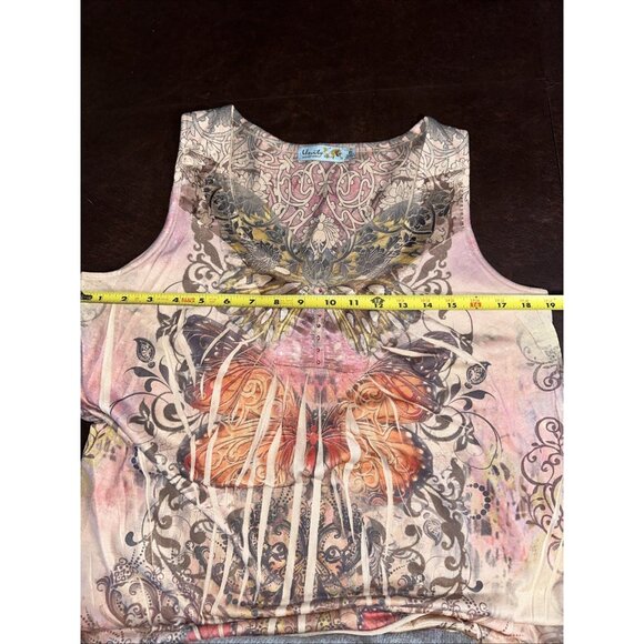 Womens Unity World Wear Petite Sleeveless Butterfly Print Top PL - Picture 7 of 8